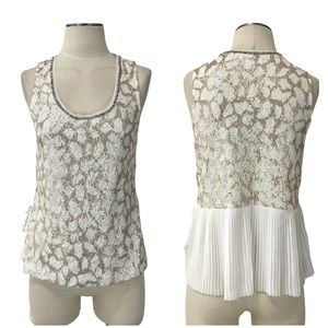 Anthropologie- Meadow Rue Glimmer Lace Ivory Sequin Chiffon Pleat Top S